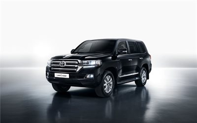 Toyota Land Cruiser, 2017, SUV, coches Japoneses, los coches de lujo, negro Land Cruiser, Toyota