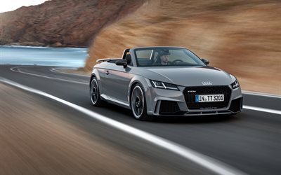 rodsters, el movimiento de 2017, el Audi TT RS, velocidad, carretera, gris Audi