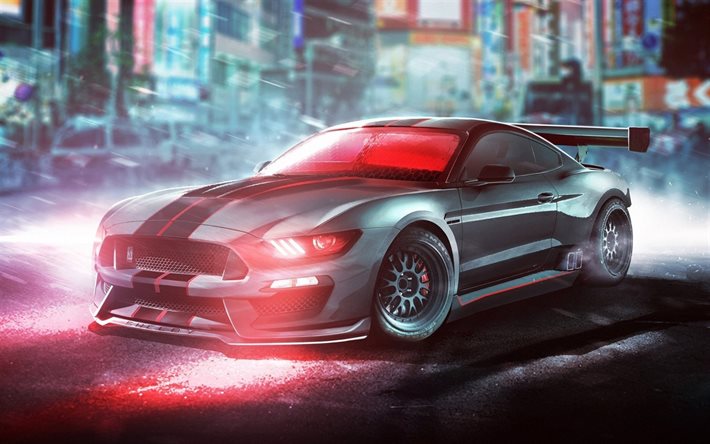 Ford Mustang, art, tuning, supercars, creative, Ford