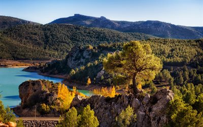 Summer, mountains, Spain, forest, lake, Albacete, Nerpio