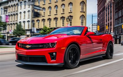 üstü açık arabalar, süper arabalar, 2016, Chevrolet Camaro ZL1, üstü açık, hareket, kırmızı camaro