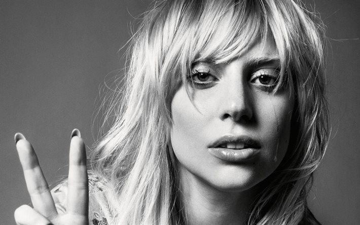 Lady Gaga, portre, şarkıcı, siyah beyaz fotoğraf