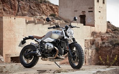 superbikes, 2016, BMW R nineT Scrambler, blur, ruins