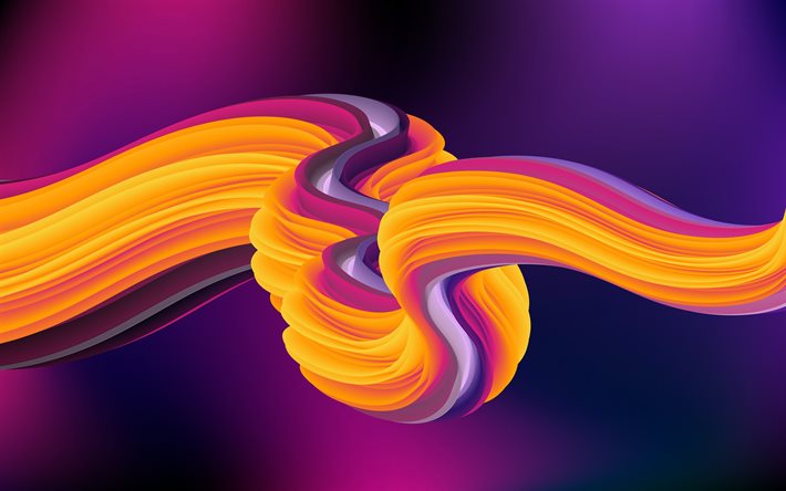 紫色の3dループ, 4k, ミニマリズム, 3dアート, クリエイティブ, ループ, ループ付きの背景, 紫色の3dリボン, ジオメトリ