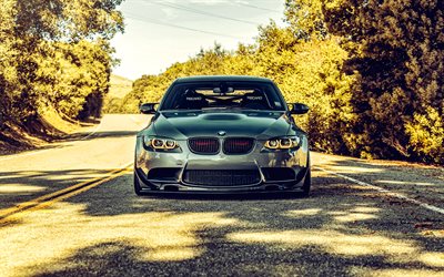 BMW 3 Series Coupe, front view, exterior, silver BMW M3, tuning, BMW E92, German cars, M3 tuning, BMW