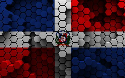 4k, flagge der dominikanischen republik, 3d-hexagon-hintergrund, 3d-flagge der dominikanischen republik, tag der dominikanischen republik, 3d-sechskant-textur, nationale symbole der dominikanischen republik, dominikanische republik
