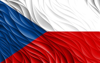 4k, tjeckisk flagga, vågiga 3d-flaggor, europeiska länder, tjeckiens flagga, tjeckiens dag, 3d-vågor, europa, tjeckiska nationella symboler, tjeckien