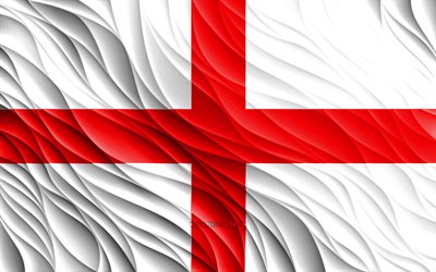 4k, 영국 국기, 물결 모양의 3d 플래그, 유럽 국가, 잉글랜드의 국기, 영국의 날, 3d 파도, 유럽, 영어 국가 상징, 영국