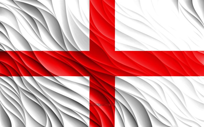 4k, 英語の旗, 波状の3dフラグ, ヨーロッパ諸国, イギリスの旗, イギリスの日, 3d波, ヨーロッパ, 英語の国家記号, イングランドの旗, イングランド