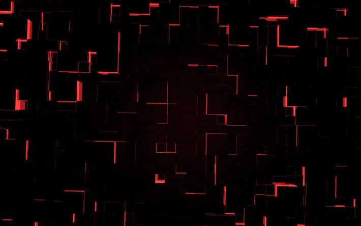 siyah kırmızı 3d küpler arka plan, 3d dijital sanat arka planı, 3d küpler arka plan, kırmızı neon ışıkları, kırmızı ışık 3d arka plan, yaratıcı kırmızı 3d arka plan