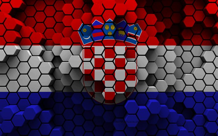 4k, hırvatistan bayrağı, 3d altıgen arka plan, hırvatistan 3d bayrak, hırvatistan günü, 3d altıgen doku, hırvat bayrağı, hırvatistan ulusal sembolleri, hırvatistan, 3d hırvatistan bayrağı, avrupa ülkeleri