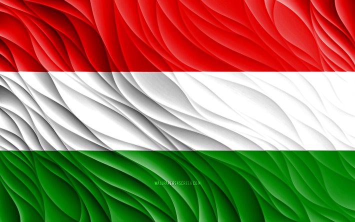4k, ungersk flagga, vågiga 3d-flaggor, europeiska länder, ungerns flagga, ungerns dag, 3d-vågor, europa, ungerska nationella symboler, ungern