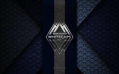 Vancouver Whitecaps, MLS, blue knitted texture, Vancouver Whitecaps logo, Canadian soccer club, Vancouver Whitecaps emblem, soccer, Vancouver, Canada, USA