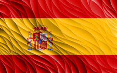 4k, Spanish flag, wavy 3D flags, European countries, flag of Spain, Day of Spain, 3D waves, Europe, Spanish national symbols, Spain flag, Spain