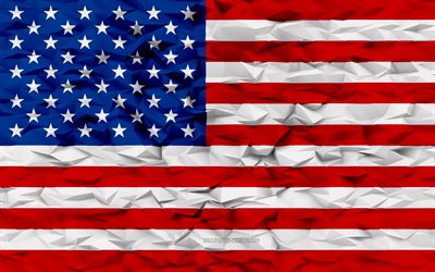 drapeau des etats-unis, 4k, 3d polygone de fond, drapeau usa, drapeau américain, jour des etats-unis, 3d usa drapeau, symboles nationaux américains, états-unis, pays d amérique du nord