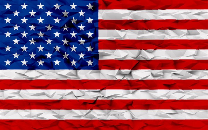 bandera de ee uu, 4k, fondo de polígono 3d, bandera estadounidense, día de ee uu, bandera de ee uu 3d, símbolos nacionales estadounidenses, ee uu, países de américa del norte