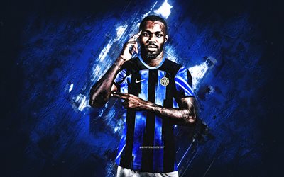 Marcus Thuram, Inter Milan, French footballer, blue stone background, Italy, football, FC Internazionale
