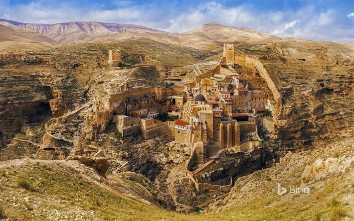 Saba monasterio, rocas, montañas, Bing, Jerusalén