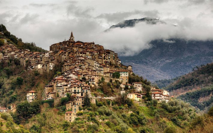 Apricale, Eski Şehir, dağlar, Liguria, İtalya