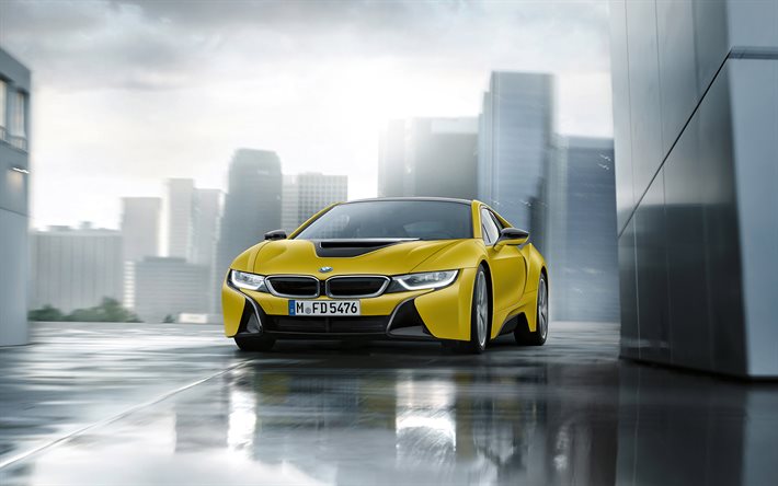 bmw i8, protonic frozen amarelo, 2018, amarelo i8, carro elétrico esportivo, carros alemães