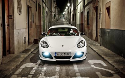 Porsche Cayman, la nuit, supercars, blanc porsche