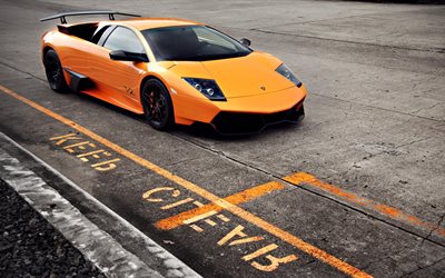 Lamborghini Murcielago, LP670, road, supercars, orange murcielago
