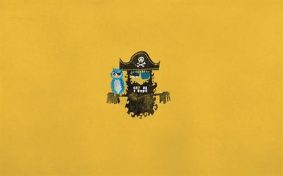 pirate, parrot, yellow background