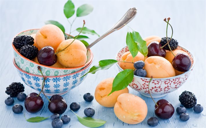 aprikoser, körsbär, frukt