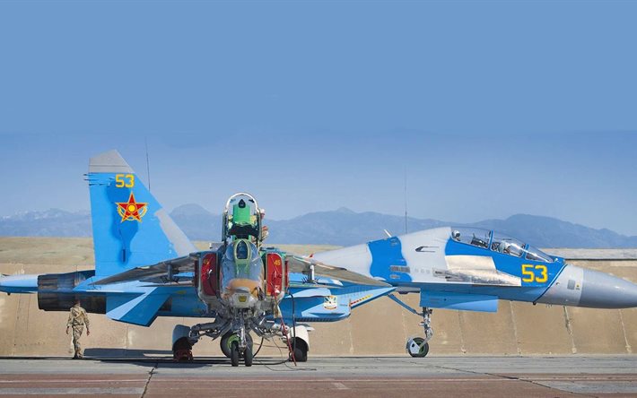 combattenti, mig-27, su-27ub, l'air force del kazakistan