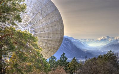 plate, space station, planetary radar, the radio observatory, mountains
