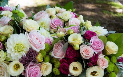 a beautiful bouquet, rose, eustoma, dahlias, garnier bouquet, the poland roses, giorgini