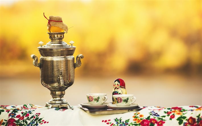 muñecas, samovar, el té, el partido del té