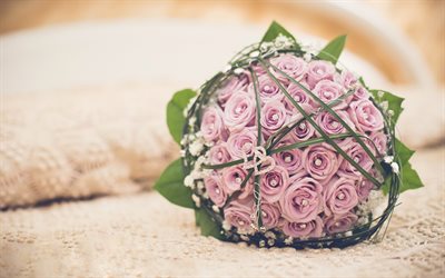 शादी का गुलदस्ता, बैंगनी रंग के गुलाब के फूल, दुल्हन गुलदस्ता