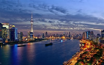중국, 아시아, 동양의 진주, 타워, 상하이, 고층 빌딩