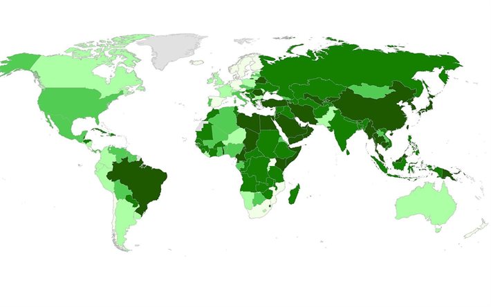 세계의 지도, 지도는 지구의, 녹색 카드
