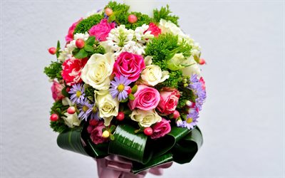 hrizantemi, la polonia, rose, rosa, bouquet da sposa, crisantemo