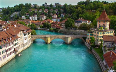 switzerland, bern, the aare river, the old town