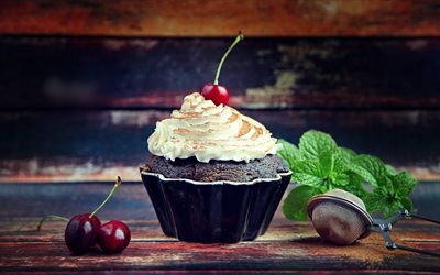 pasteles dulces, de la magdalena, en la foto de los cupcakes, magdalenas de chocolate