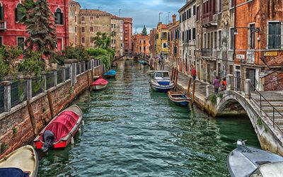 barcos, canal, itália, veneza, lugar romântico