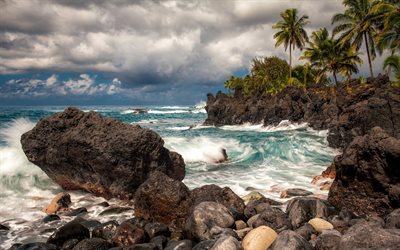 l'océan, l'île maui, côte, rock, hawaii, maui, des rochers