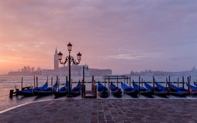 sunrise, italy, venice, gondola, morning, san giorgio maggiore