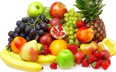 kött, fruktstilleben, ananas, apelsiner, frukt, citroner, vindruvor, päron, jordgubbar