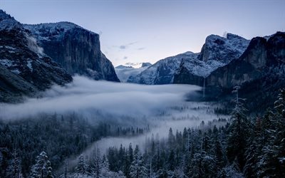 la neige, les montagnes, la californie, le parc national de yosemite, la sierra nevada