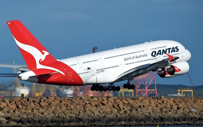 airbus а380, qantas, passenger planes, airport