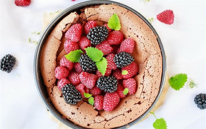 raspberry, chocolate cake