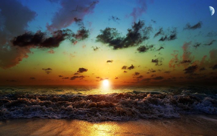 wave, coast, the ocean, dawn, seascape