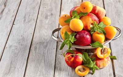 hedelmät, persikka, valokuva, aprikoosit, persikat
