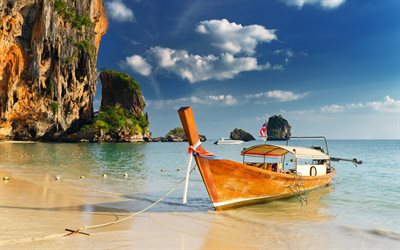 thailand, boot, das meer, die ruhe