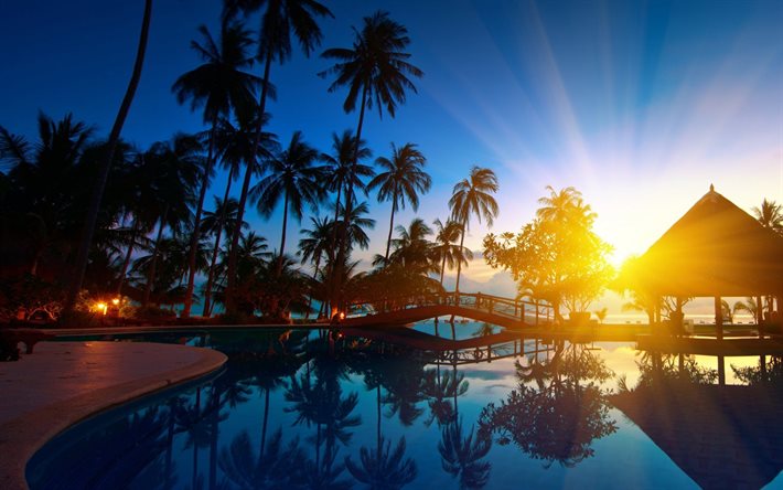 piscina, tailandia, por la mañana, el resto, amanecer