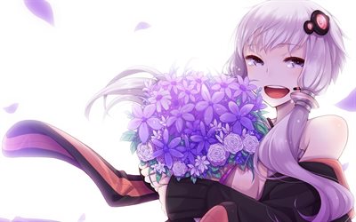 Yuzuki Yukari, characters, purple flowers Vocaloid